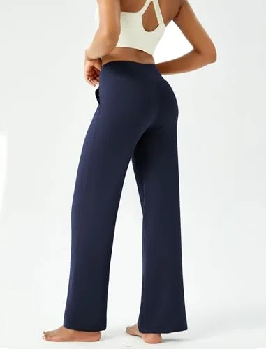 DLOODA High Waist Yoga Wide Leg Pants with Pockets, Navy