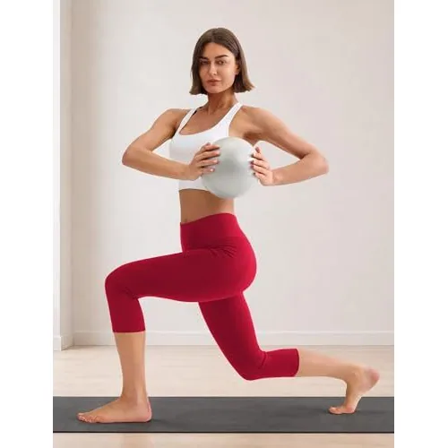 DLOODA High Waist Yoga Capri Leggings with Pockets, Tummy Control, Red, view 4