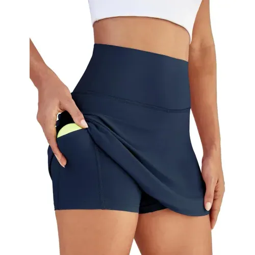 DLOODA High Waist Tennis Skort with Pockets, Navy, view 2