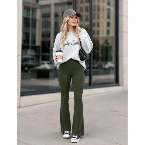 DLOODA High Waist Yoga Flare Leggings Crossover, with Pockets, Army Green, view 5