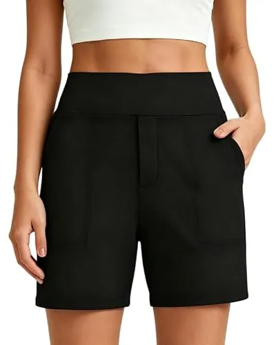 DLOODA High Waist Yoga Shorts with Pockets, Khaki