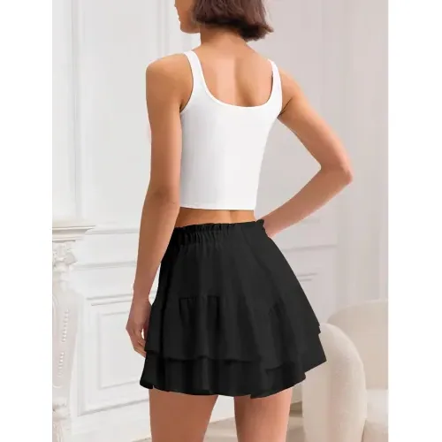 DLOODA High Waist Ruffle Skort with Pockets, Black, view 2