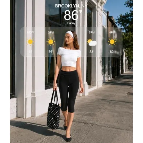 DLOODA High Waist Yoga Cropped Capri Leggings, Black, view 3