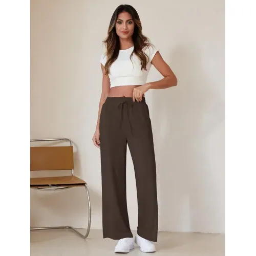 DLOODA High Waist Lounge Drawstring Sweatpants, Brown, view 4