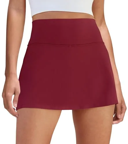 DLOODA High Waist Tennis Skort with Pockets, Wine Red