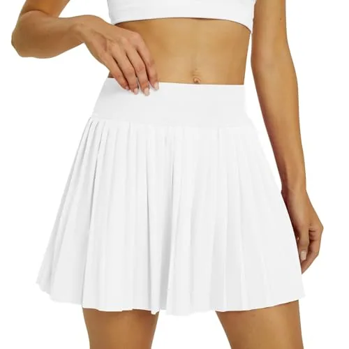 DLOODA High Waist Tennis Pleated Skort with Pockets, White