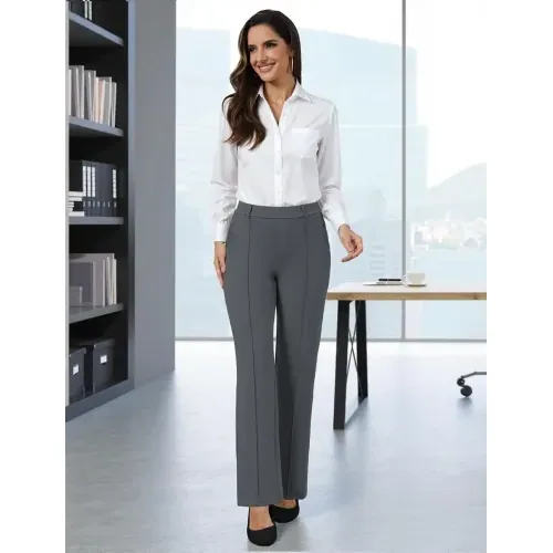 DLOODA High Waist Work Wide Leg Pants, Dark Grey, view 3