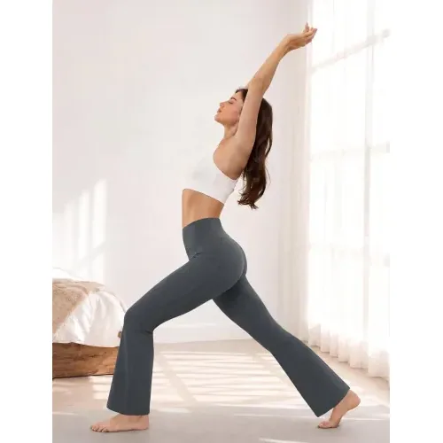 DLOODA High Waist Yoga Flare Leggings with Pockets, Deep Grey, view 4