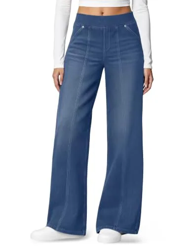 DLOODA High Waist Wide Leg Jeans, Medium Blue