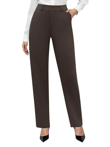 DLOODA High Waist Work Dress Pants, Brown