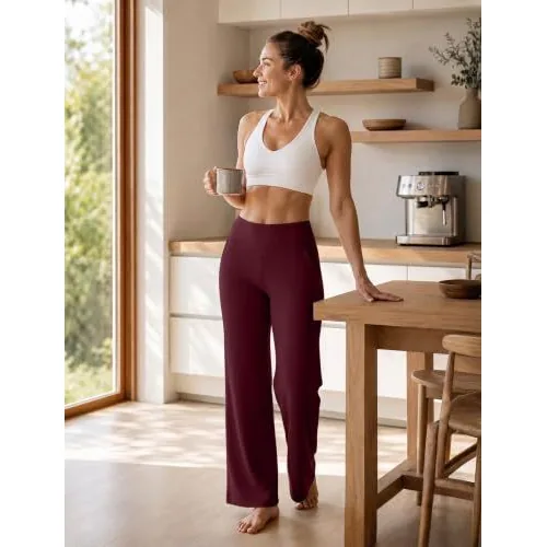 DLOODA High Waist Yoga Wide Leg Pants, Burgundy, view 4