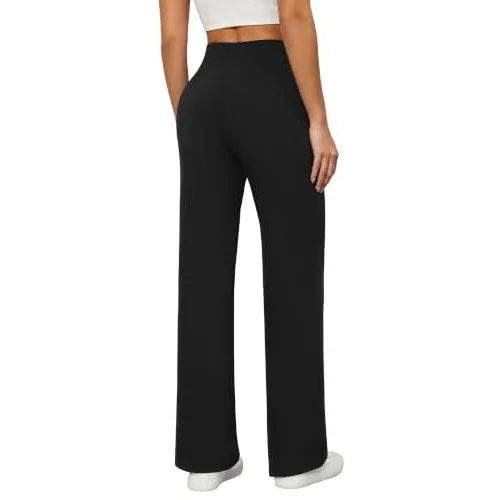 DLOODA High Waist Yoga Wide Leg Pants with Pockets, Black, view 2
