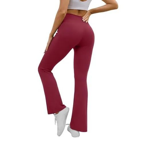 DLOODA High Waist Yoga Bootcut Pants Crossover, with Pockets, Wine Red, view 3