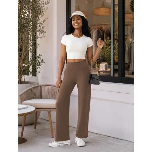 DLOODA High Waist Yoga Wide Leg Pants with Pockets, Brown, view 4