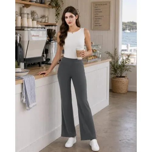 DLOODA High Waist Work Flare Pants with Pockets, Dark Grey, view 4