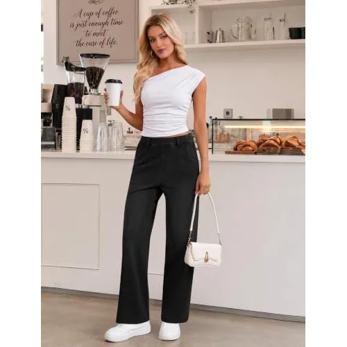 DLOODA High Waist Denim Wide Leg Jeans, Black, view 4