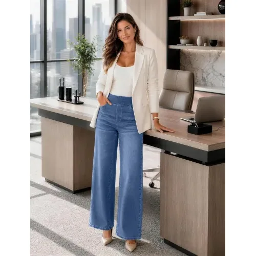 DLOODA High Waist Denim Wide Leg Jeans, Medium Blue, view 3