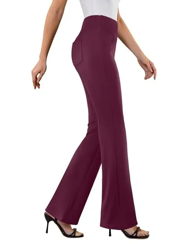 DLOODA High Waist Work Flare Pants with Pockets, Berry