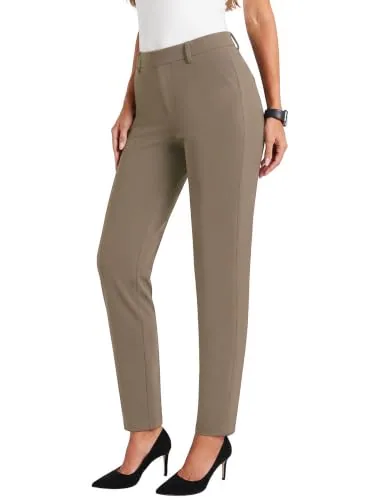 DLOODA High Waist Work Straight Leg Pants, Dark Brown