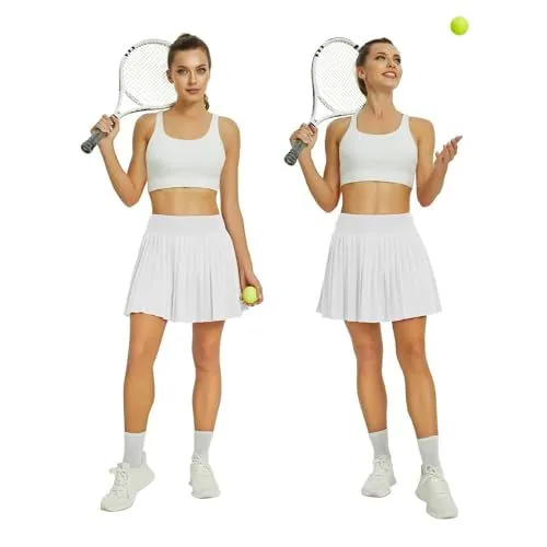 DLOODA High Waist Tennis Pleated Skort with Pockets, White, view 5