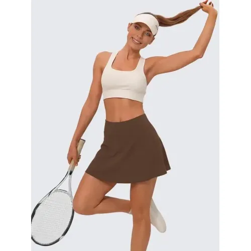 DLOODA Pleated Tennis Skirt with Pockets, Brown, view 4