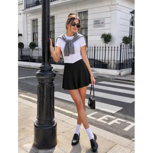 DLOODA High Waist Tennis Skort Crossover, with Pockets, Black, view 6