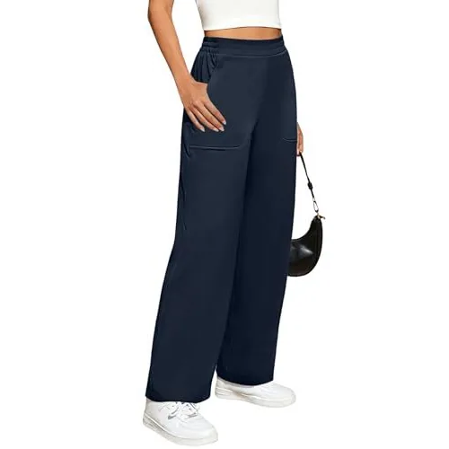 DLOODA High Waist Work Wide Leg Pants with Pockets, Blue, view 4