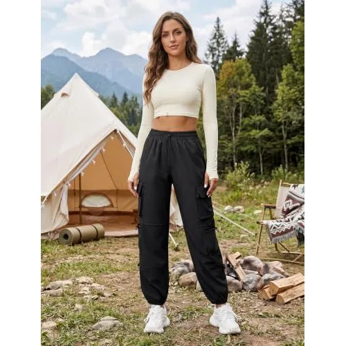 DLOODA Hiking Quick Dry Cargo Joggers with Pockets, Water Resistant, Black, view 3