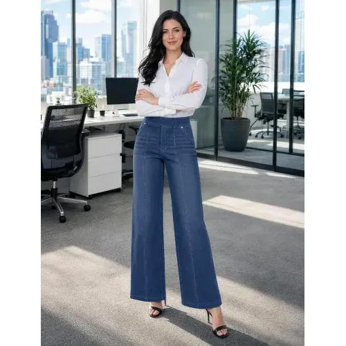 DLOODA High Waist Wide Leg Jeans, Medium Blue, view 3