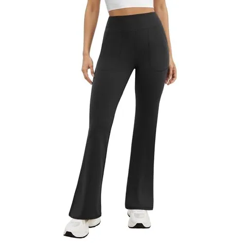 DLOODA High Waist Yoga Bootcut Pants with Pockets, Black, view 2