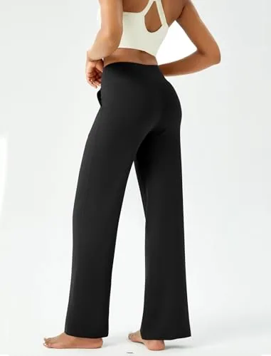 DLOODA High Waist Yoga Wide Leg Pants with Pockets, Black