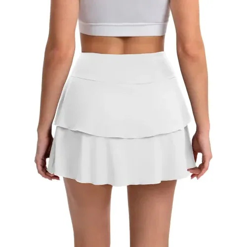 DLOODA High Waist Tennis Double Ruffle Skort with Pockets, White, view 2
