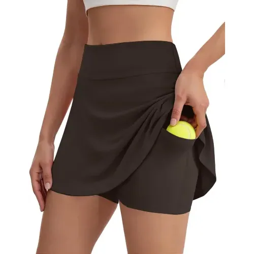 DLOODA High Waist Tennis Skort with Pockets, Brown, view 2