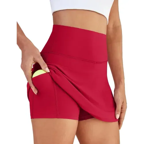 DLOODA High Waist Tennis Skort with Pockets, Red, view 2