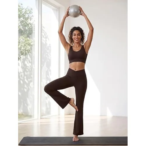 DLOODA High Waist Yoga Flare Leggings Crossover, with Pockets, Brown, view 3