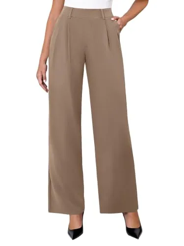 DLOODA High Waist Work Wide Leg Pants, Light Coffee