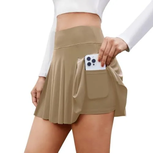 DLOODA High Waist Pleated Tennis Skirt, Khaki, view 3
