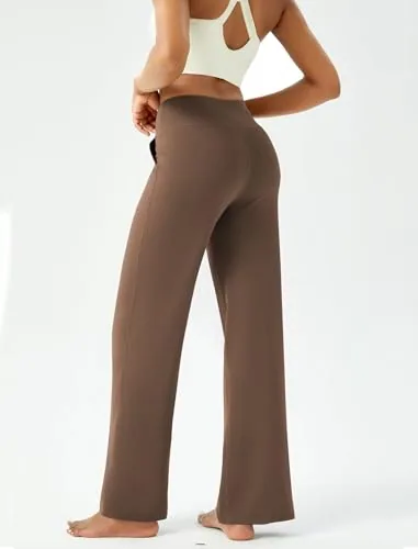 DLOODA High Waist Yoga Sweatpants with Pockets, Brown