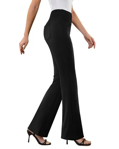 DLOODA High Waist Work Flare Pants with Pockets, Black