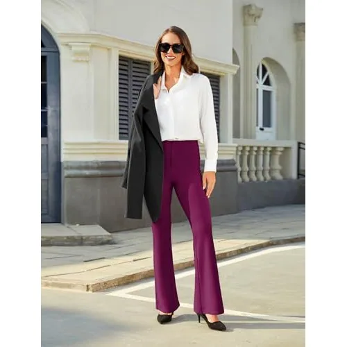 DLOODA Work Bootcut Pants with Pockets, Berry, view 4