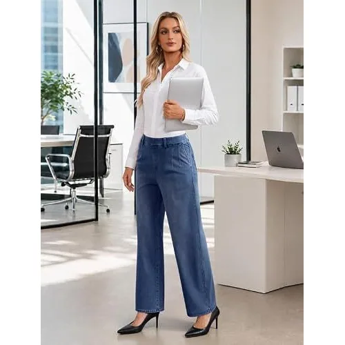 DLOODA High Waist Denim Wide Leg Jeans, Medium Blue, view 3