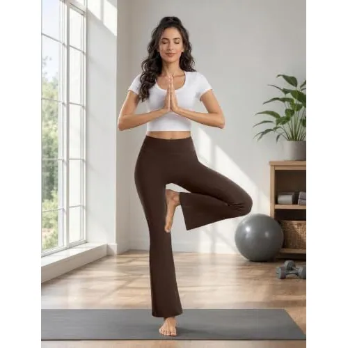 DLOODA High Waist Yoga Flare Leggings Tummy Control, Brown, view 5
