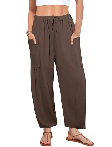 DLOODA Work Flowy Palazzo Pants with Pockets, Coffee