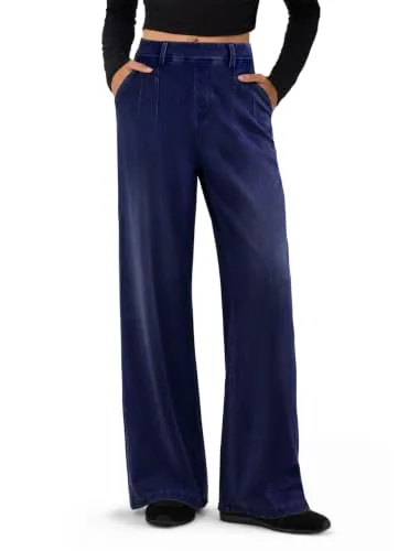 DLOODA High Waist Denim Wide Leg Jeans, Dark Blue