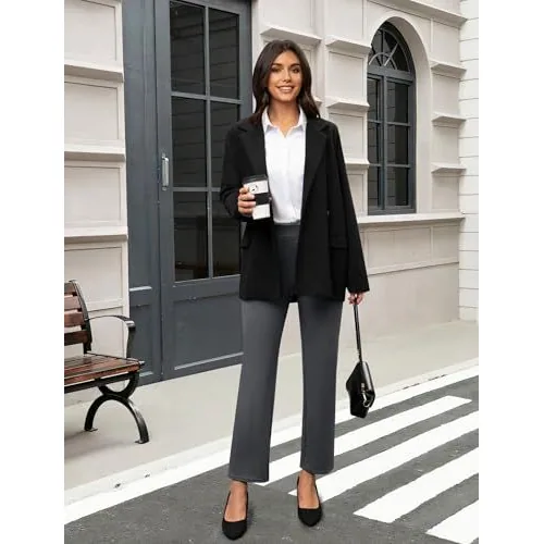 DLOODA High Waist Work Straight Leg Pants with Pockets, Dark Grey, view 3