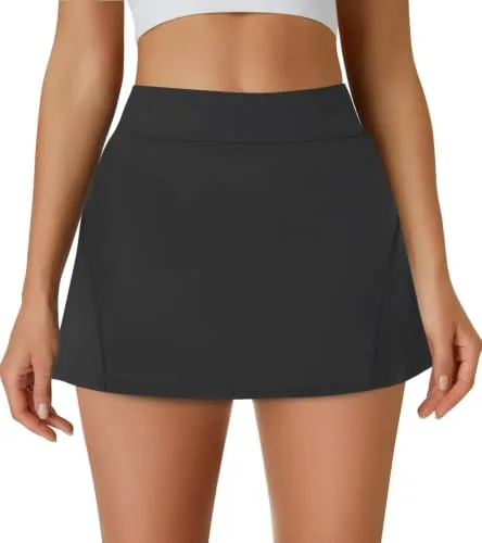 DLOODA High Waist Tennis Skort with Pockets, Deep Grey