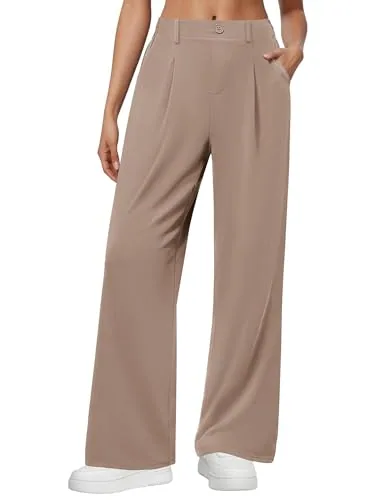 DLOODA High Waist Work Wide Leg Pants, Light Coffee