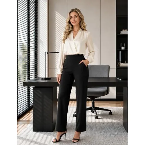 DLOODA High Waist Yoga Wide Leg Pants with Pockets, Black, view 5