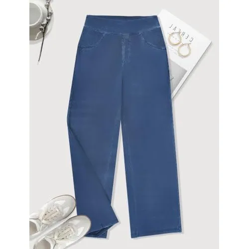 DLOODA High Waist Lounge Denim Wide Leg Jeans, Medium Blue, view 4