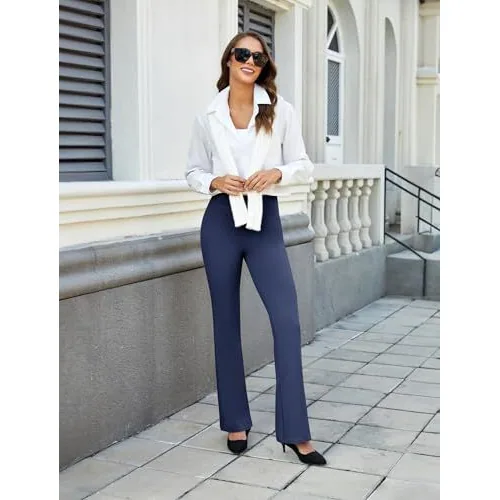 DLOODA High Waist Work Bootcut Pants with Pockets, Navy, view 5